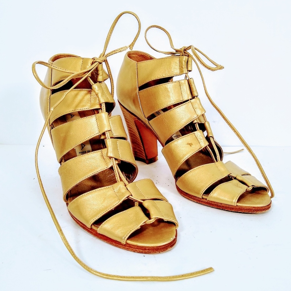 Via Spiga gold chunky tie up heels!